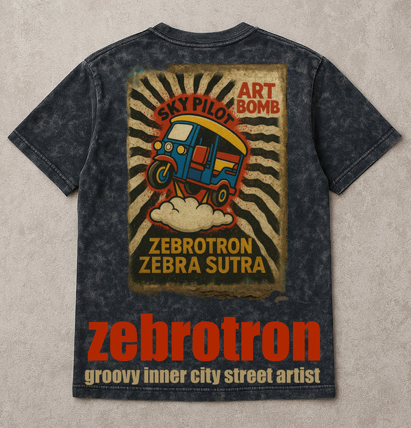 Acid Wash Oversize Art Bomb Sky Pilot Zebrotron