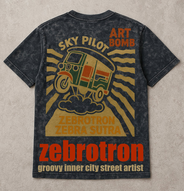 Acid Wash Oversize Art Bomb Sky Pilot